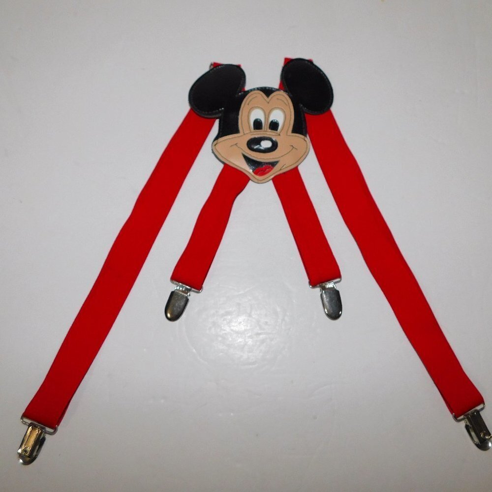 Vintage Disney Mickey Mouse Face Red Kids Childrens Adjustable Suspenders